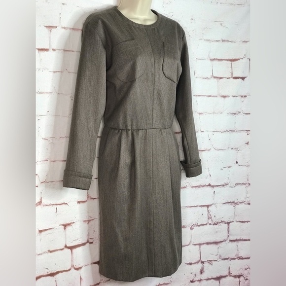 VINTAGE SAINT LAURENT PARIS RIVE GAUCHE Taupe knee length dress Size Large - Picture 2 of 15
